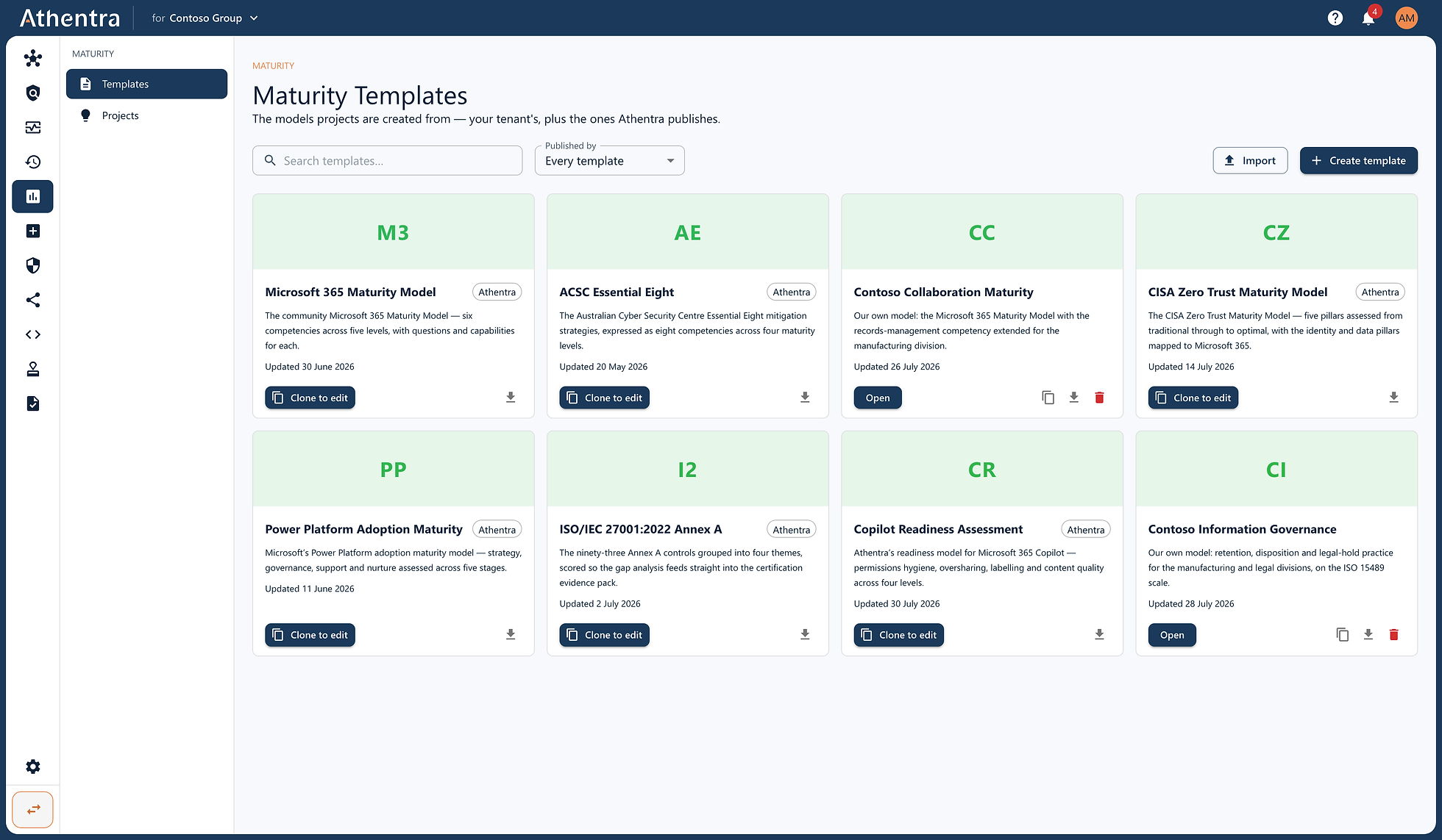 M365 Maturity Model, Essential Eight, CISA Zero Trust, ISO 27001 — or your own.